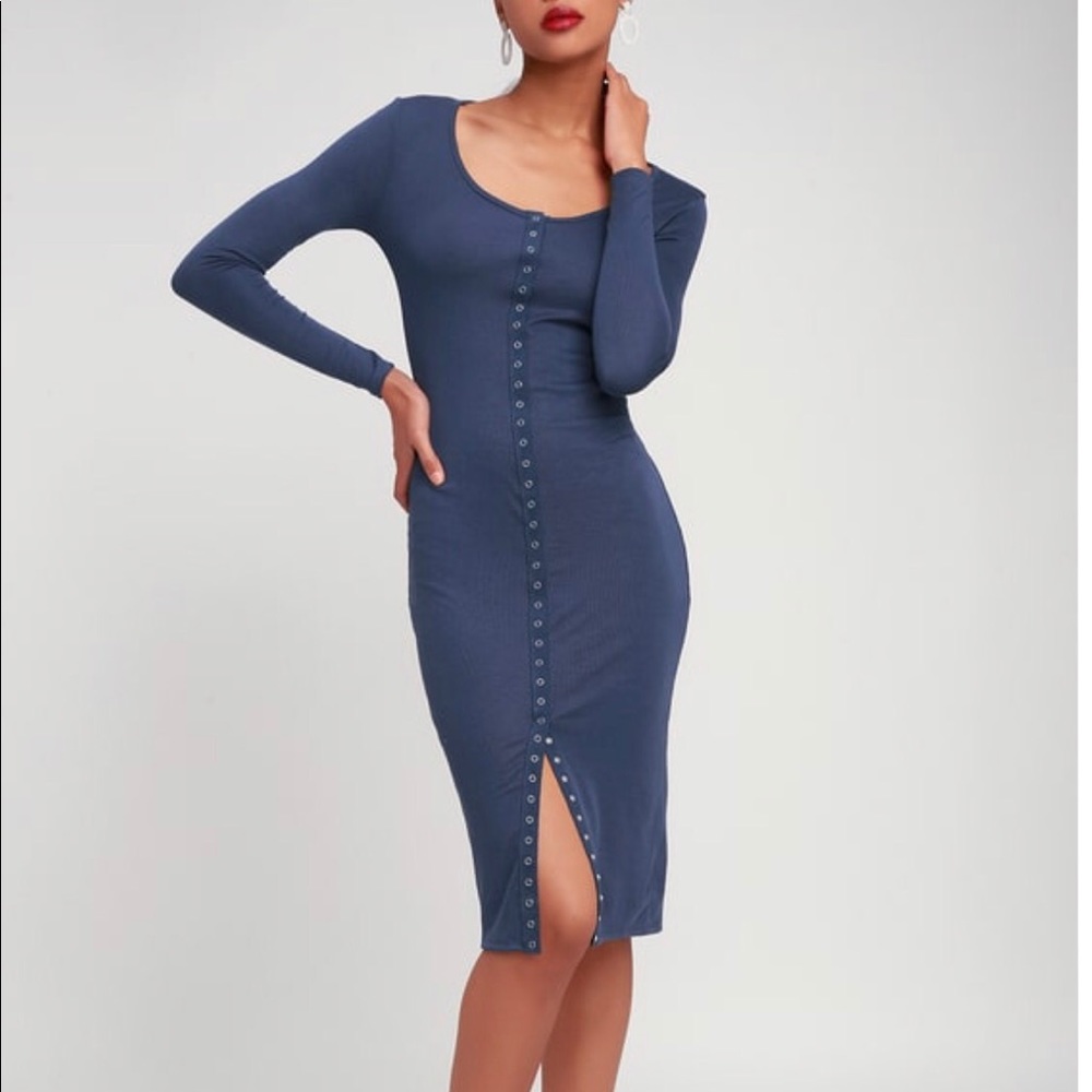 Lulus Ribbed Snap Front Midi Dress